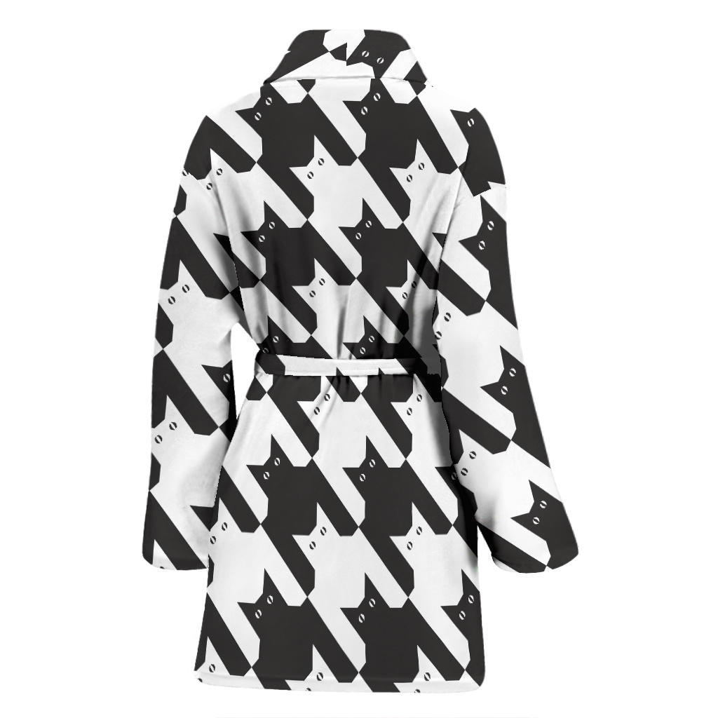 Cat HoundstoothPattern Print Design 01 Women Bathrobe
