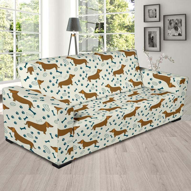 Dachshund Pattern Print Design 01 Sofa Slipcover