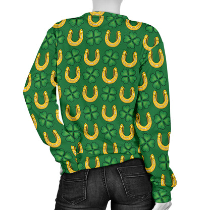 Shamrock Horseshoes Print Pattern Women Long Sleeve Sweatshirt