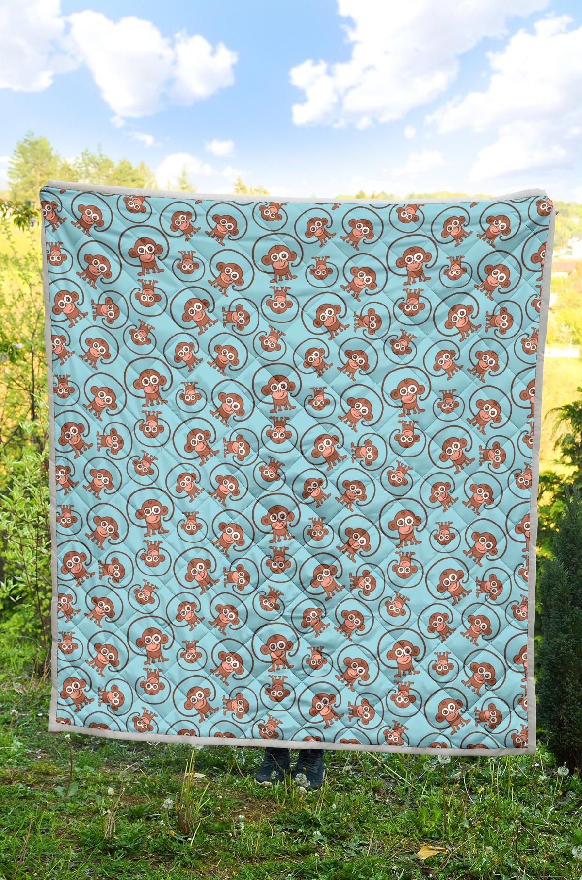 Monkey Cute Design Themed Print Quilt Bedspread