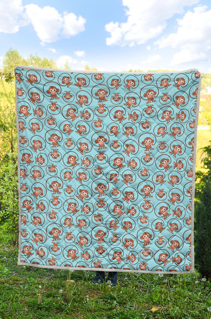 Monkey Cute Design Themed Print Quilt Bedspread
