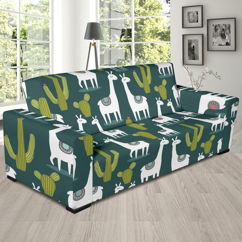 Llama Cactus Pattern Print Design 02 Sofa Slipcover