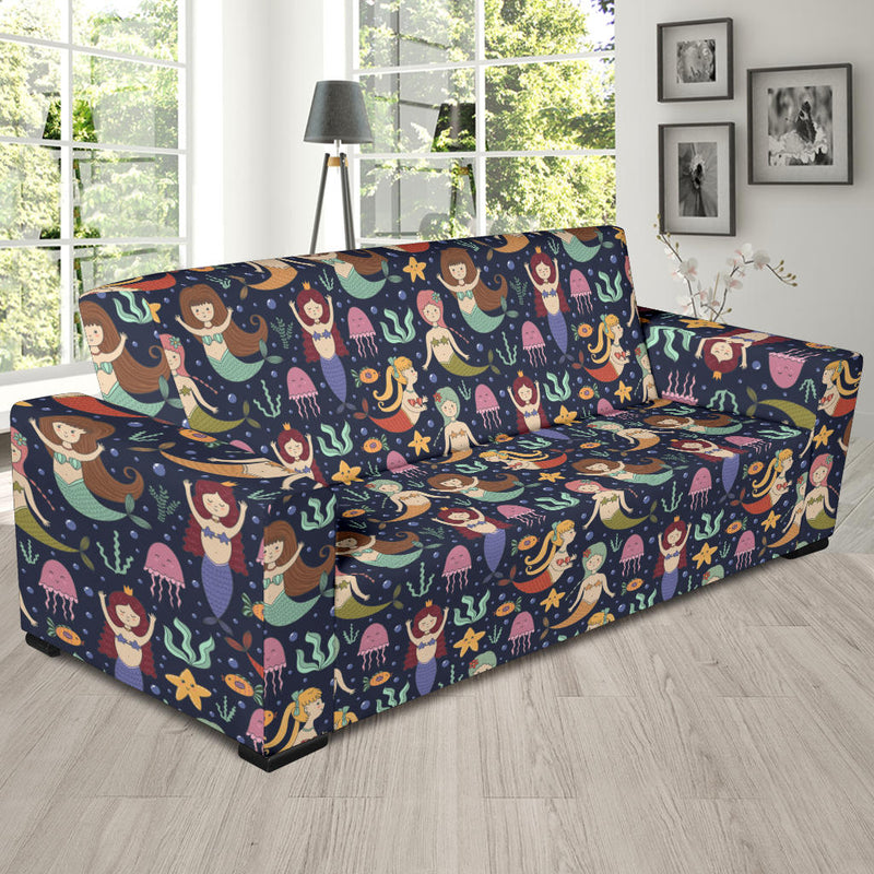 Mermaid Cartoon Pattern Print Design 03 Sofa Slipcover