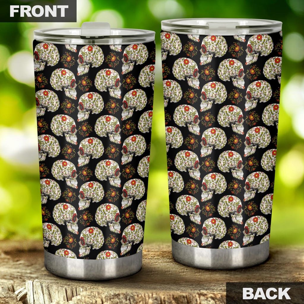 Sugar Skull Flower Design Themed Print Tumbler