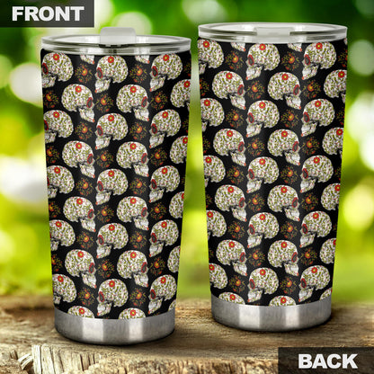 Sugar Skull Flower Design Themed Print Tumbler