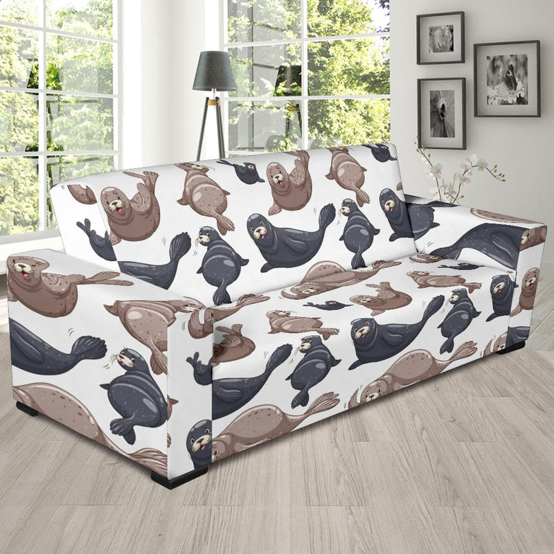 Sea Lion Pattern Print Design 02 Sofa Slipcover