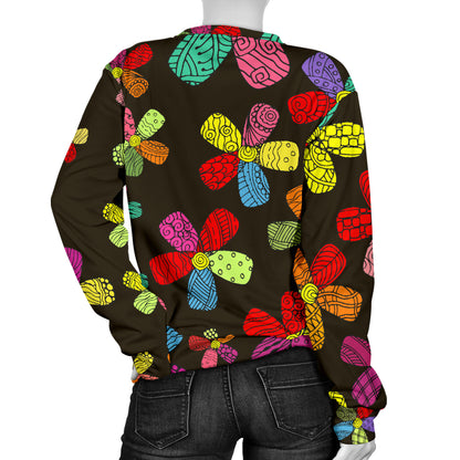 Flower Power Colorful Print Pattern Women Long Sleeve Sweatshirt