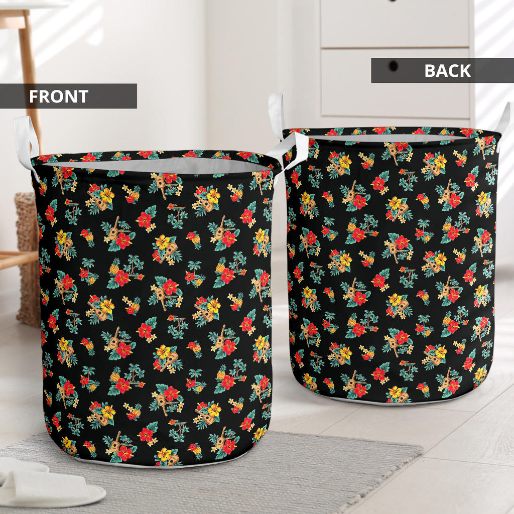 Hawaiian Flower Themed Print Laundry Basket