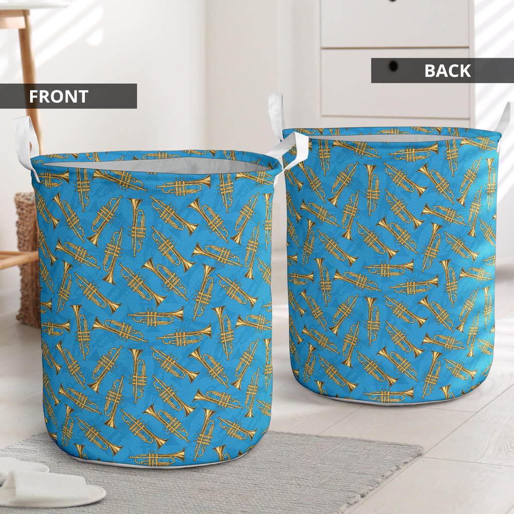 Trumpet Golden Pattern Themed Print Laundry Basket