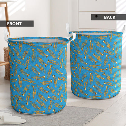 Trumpet Golden Pattern Themed Print Laundry Basket