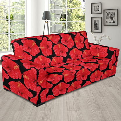 Hibiscus Red Pattern Print Design LKS306 Sofa Slipcover