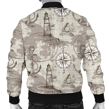 Nautical Map Design Themed Print Men Bomber Jacket