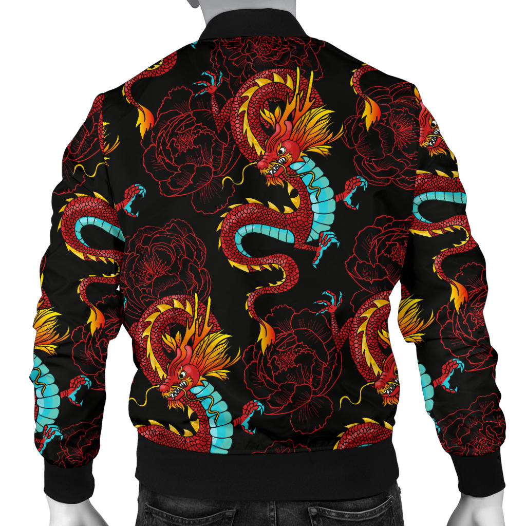 Chinese Dragons and Peonies Design Men Bomber Jacket