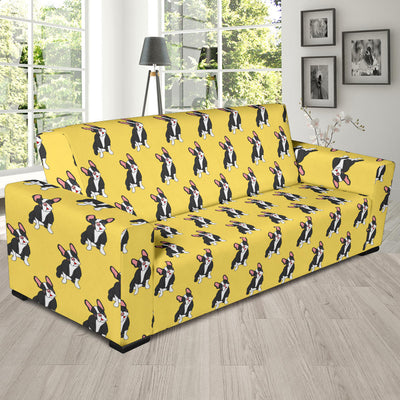 Boston Terrier Pattern Print Design 06 Sofa Slipcover