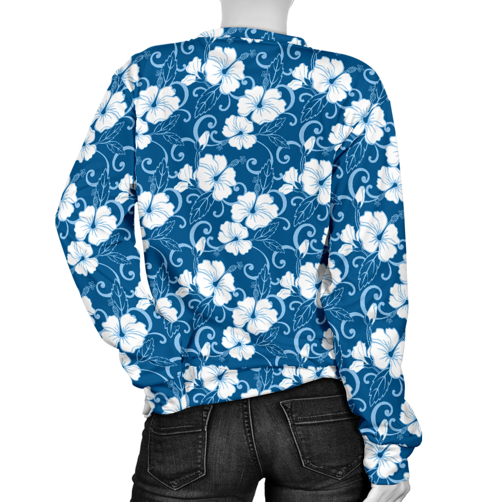 Hibiscus Blue Flower Hawaiian Print Women Long Sleeve Sweatshirt
