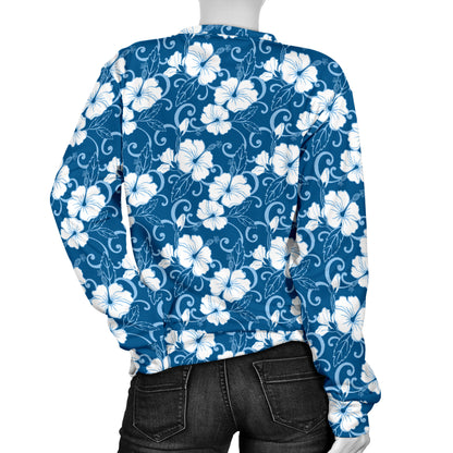Hibiscus Blue Flower Hawaiian Print Women Long Sleeve Sweatshirt