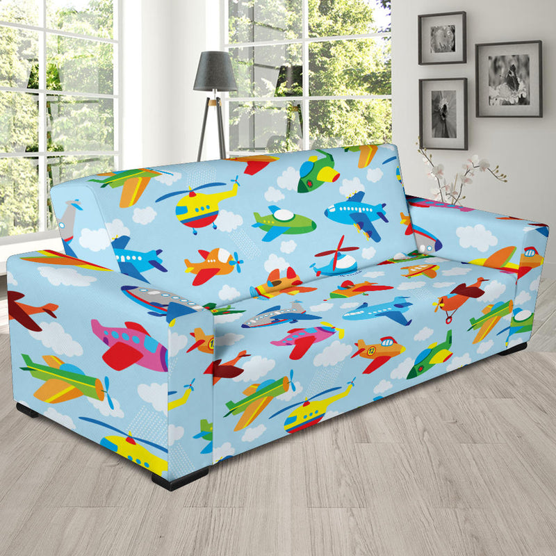 Airplane Colorful Pattern Print Design 01 Sofa Slipcover