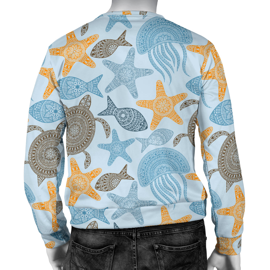 Polynesian Jellyfish Turtle Print Men Long Sleeve Sweatshirt