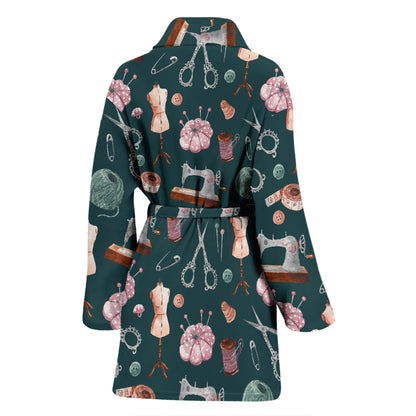 Sewing Equipment Print Design LKS307 Women Bathrobe