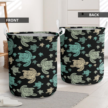 Sea Turtle Stamp Pattern Laundry Basket