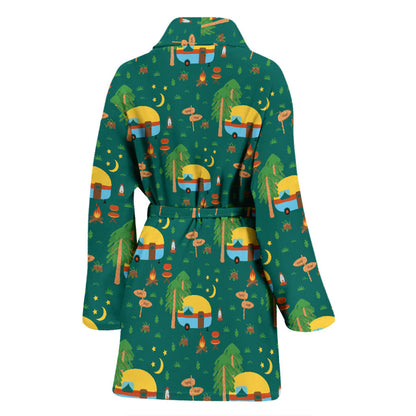 Camping Camper Pattern Print Design 06 Women Bathrobe