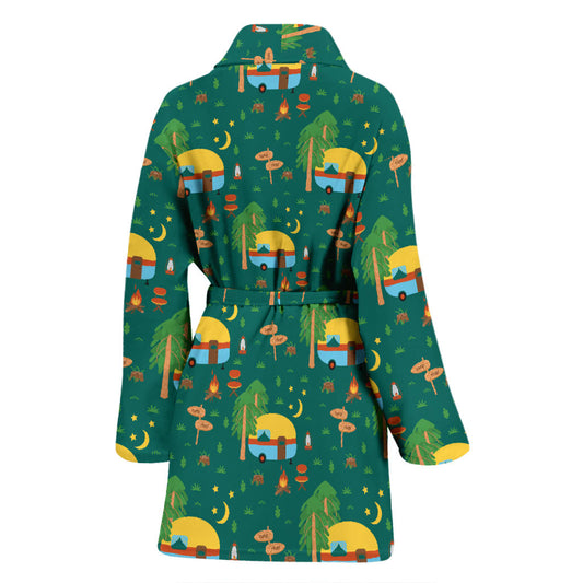 Camping Camper Pattern Print Design 06 Women Bathrobe