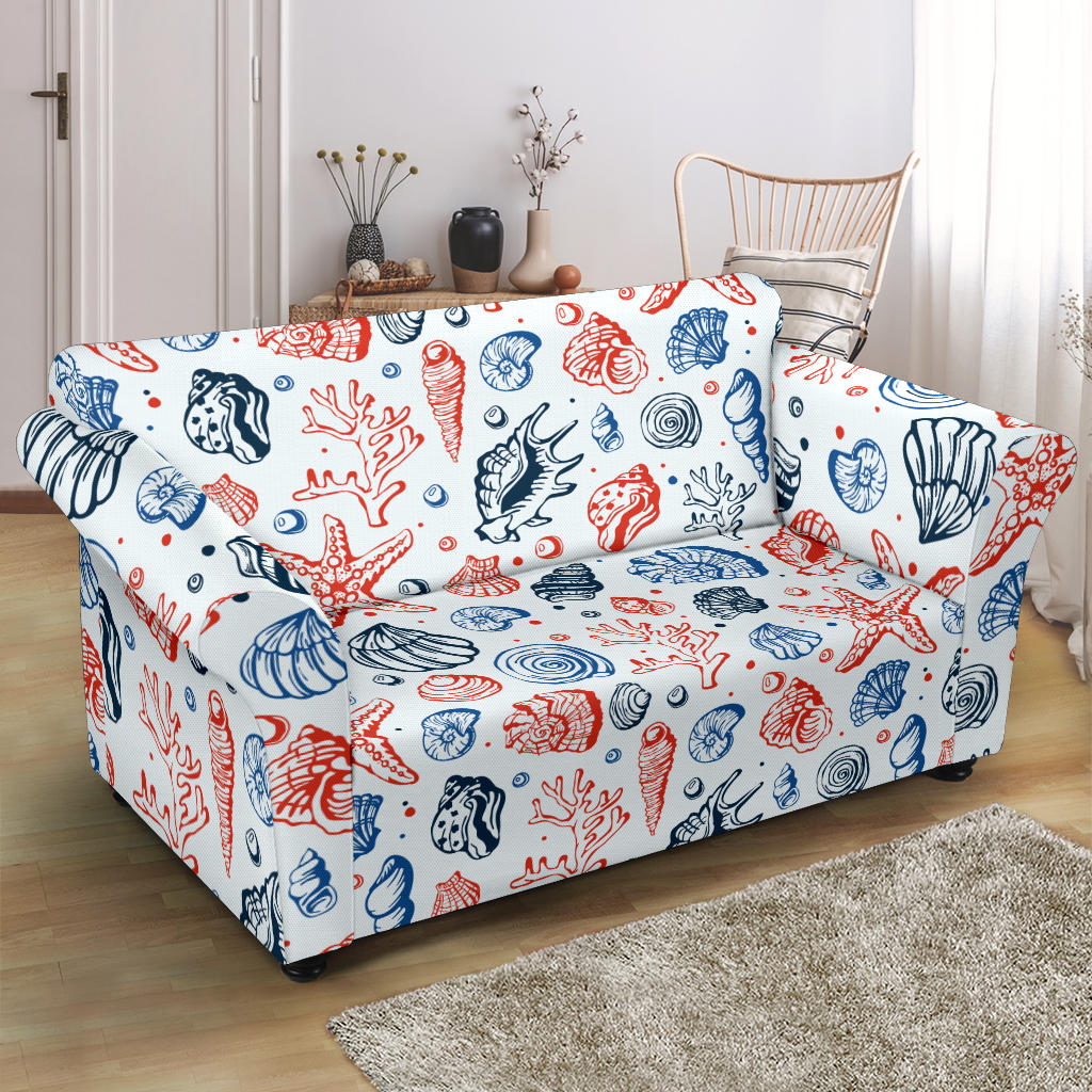 Seashell Print Design LKS307 Loveseat Couch Slipcover
