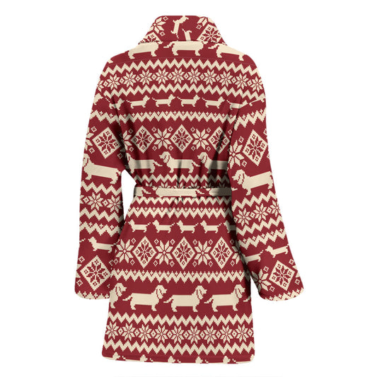 Dachshund Pattern Print Design 09 Women Bathrobe