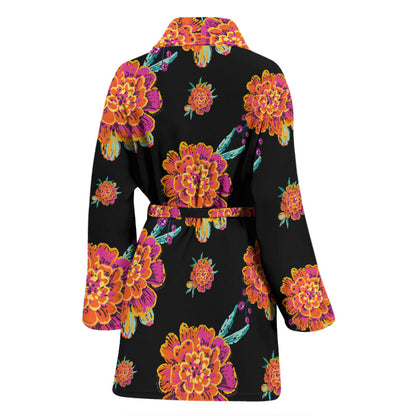 Marigold Pattern Print Design 01 Women Bathrobe