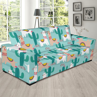 Llama Cactus Pattern Print Design 08 Sofa Slipcover