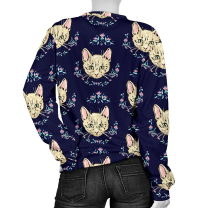 Cat Head with flower Print Pattern Women Long Sleeve Sweatshirt