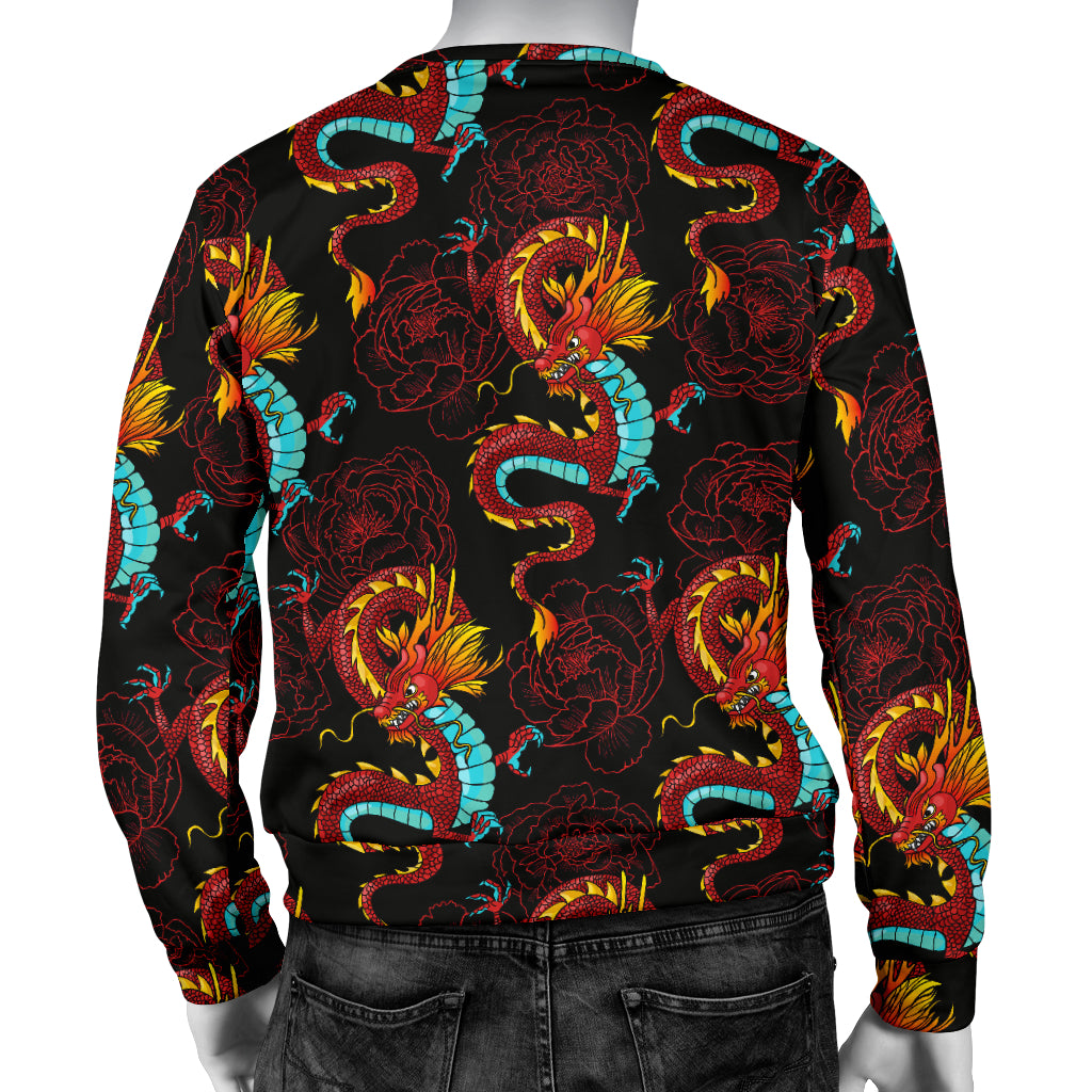 Chinese Dragons and Peonies Design Men Long Sleeve Sweatshirt