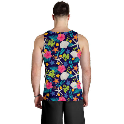 Beach Seashell Floral Theme Men Tank Top