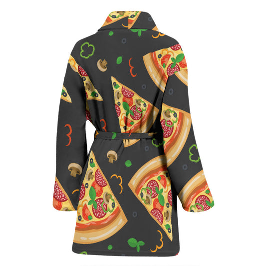Pizza Pattern Print Design A02 Women Bathrobe