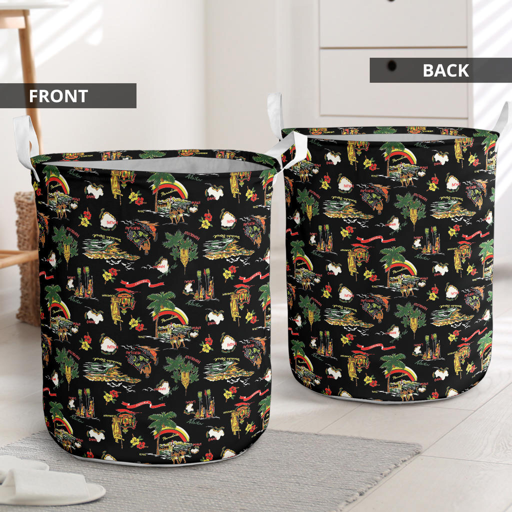 Hawaiian Island Themed Print Laundry Basket