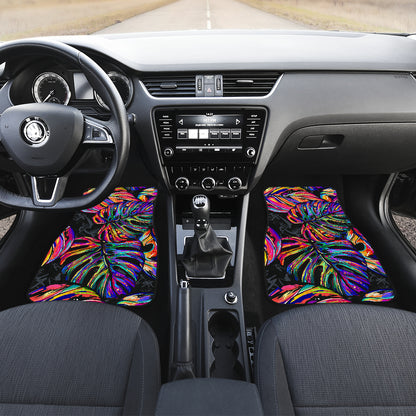 Neon Color Tropical Palm Leaves Car Floor Mats Front Back