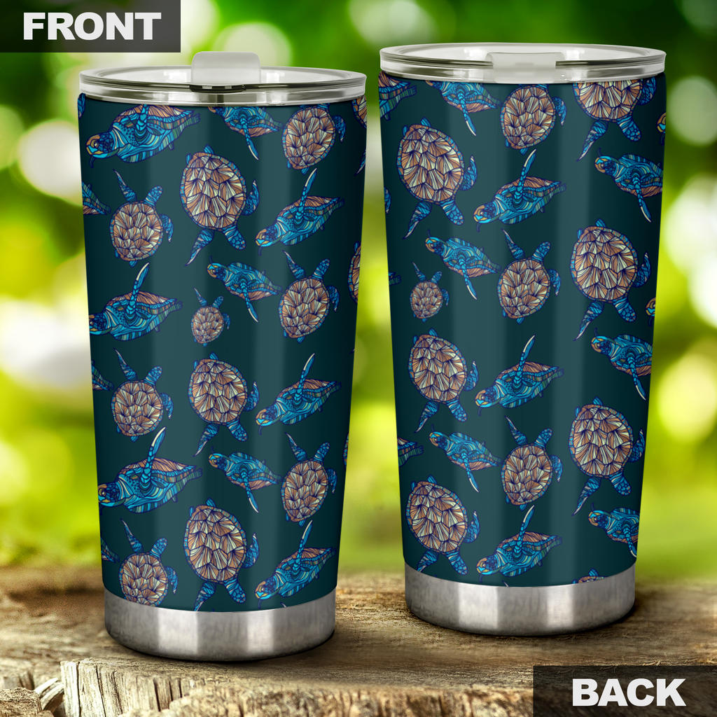 Sea Turtle Hand Drawn Blue Print Tumbler