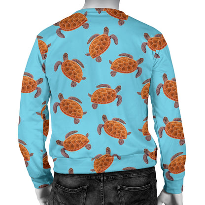 Brow Sea Turtle Print Pattern Men Long Sleeve Sweatshirt