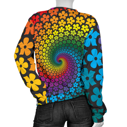 Flower Power Rainbow Spiral Print Women Long Sleeve Sweatshirt