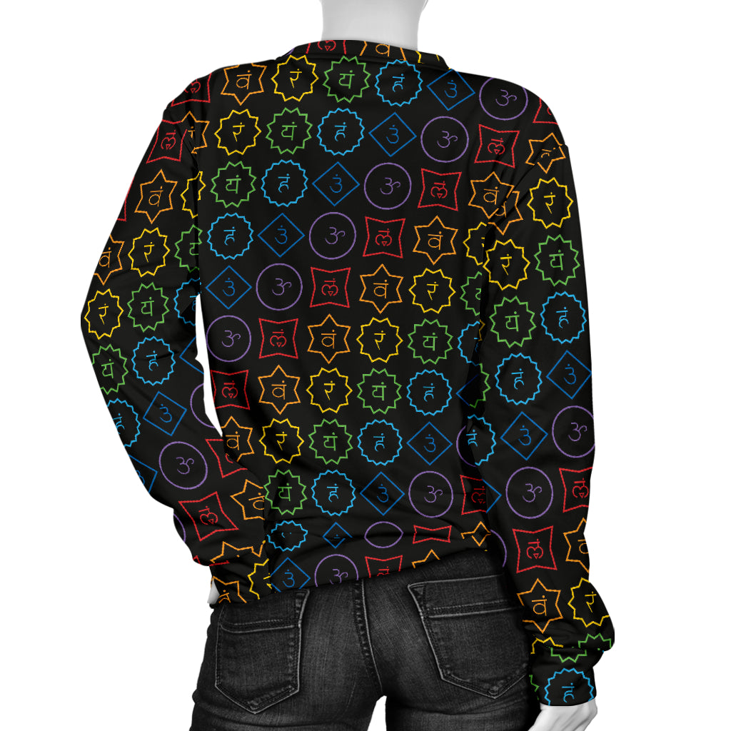 Chakra Colorful Symbol Pattern Women Long Sleeve Sweatshirt