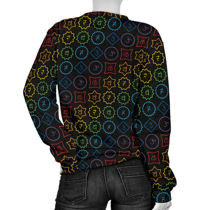 Chakra Colorful Symbol Pattern Women Long Sleeve Sweatshirt