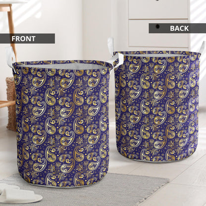 Paisley Blue Yellow Design Print Laundry Basket