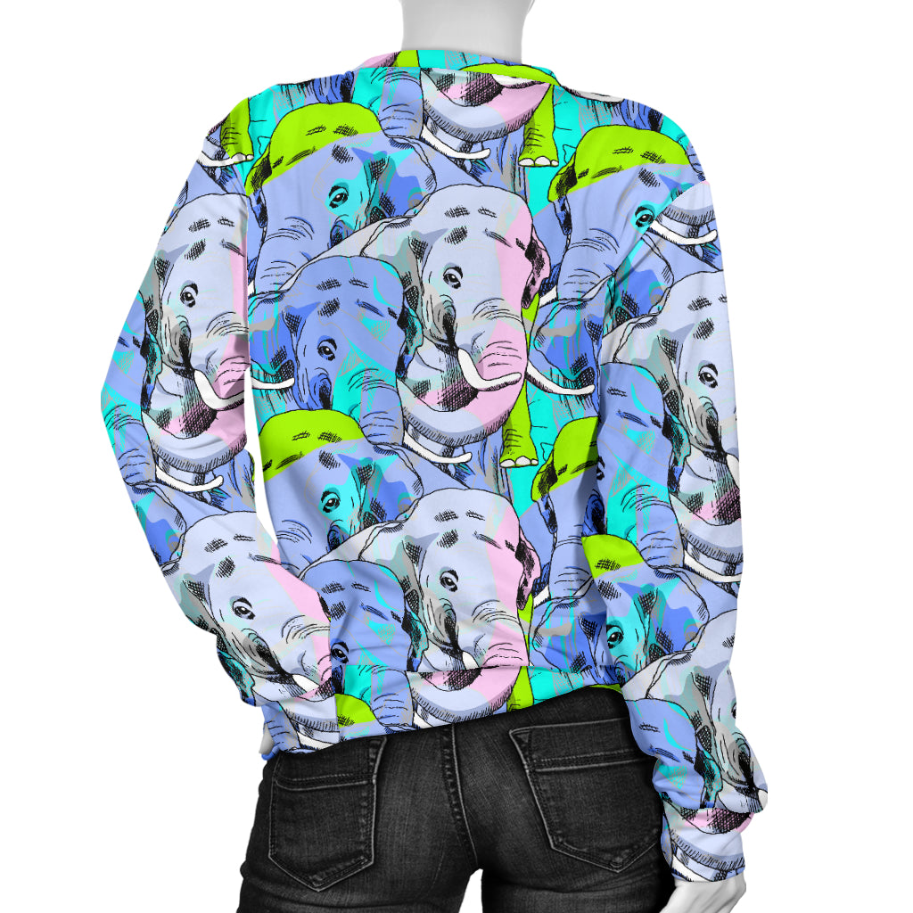 Elephant Art color Print Pattern Women Long Sleeve Sweatshirt