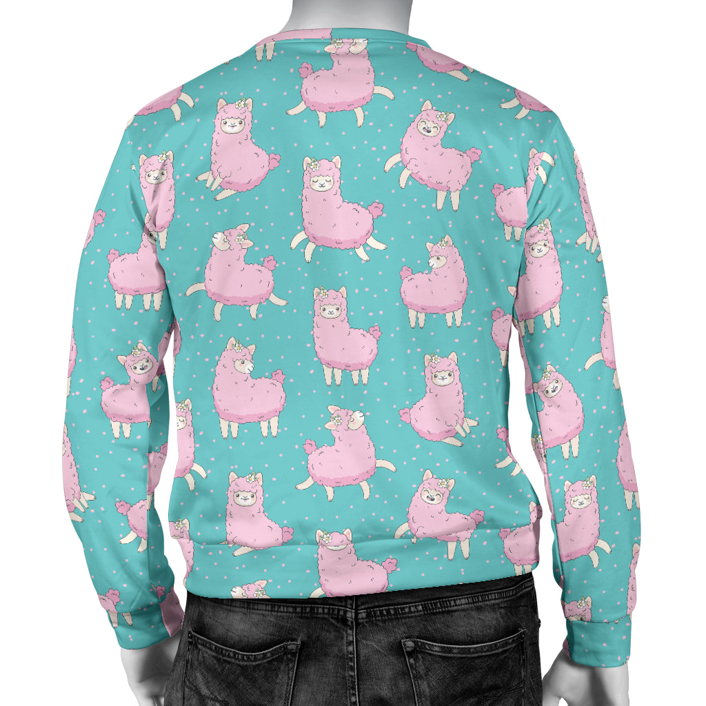 Alpaca Cartoon Design Themed Print Men Long Sleeve Sweatshirt