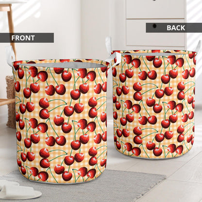 Cherry Orange Plaid Print Laundry Basket