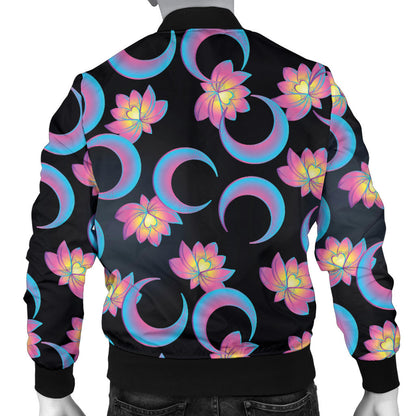 Lotus with Moon Pink Print Themed Men Bomber Jacket