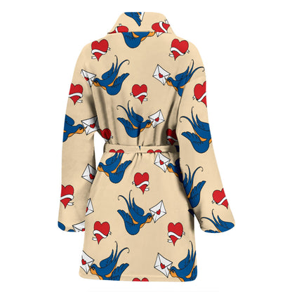 Swallow Bird Pattern Print Design 05 Women Bathrobe