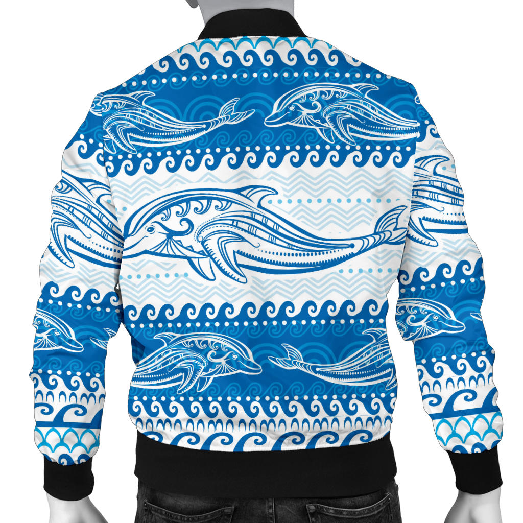 Dolphin Tribal Print Pattern Men Bomber Jacket