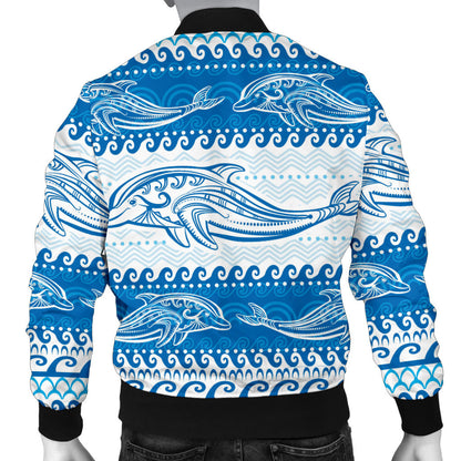 Dolphin Tribal Print Pattern Men Bomber Jacket