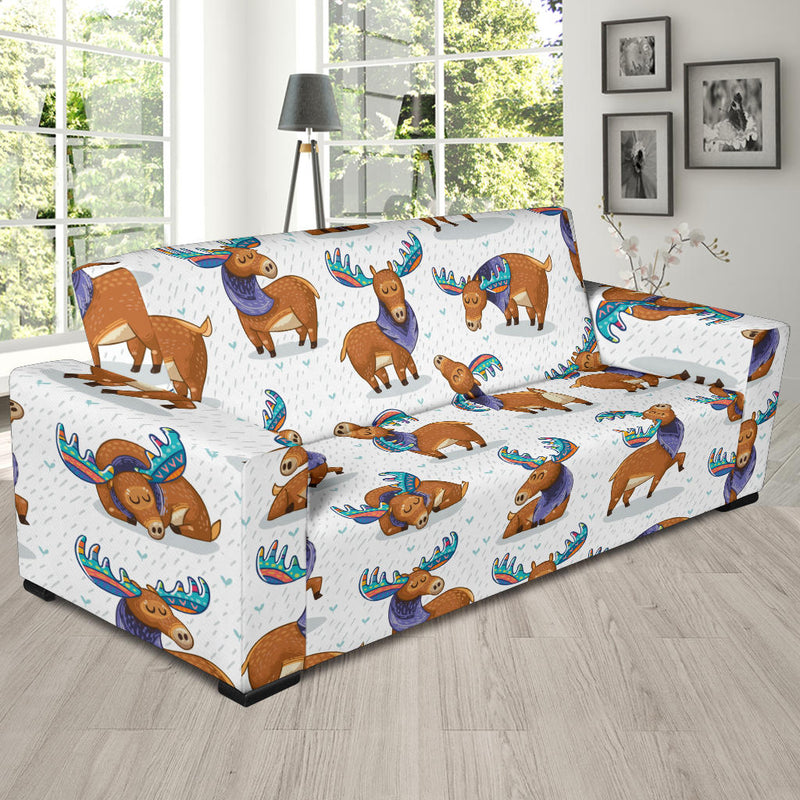 Moose Cute Pattern Print Design 01 Sofa Slipcover